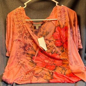 Essentials Women's Coral Floral Blouse